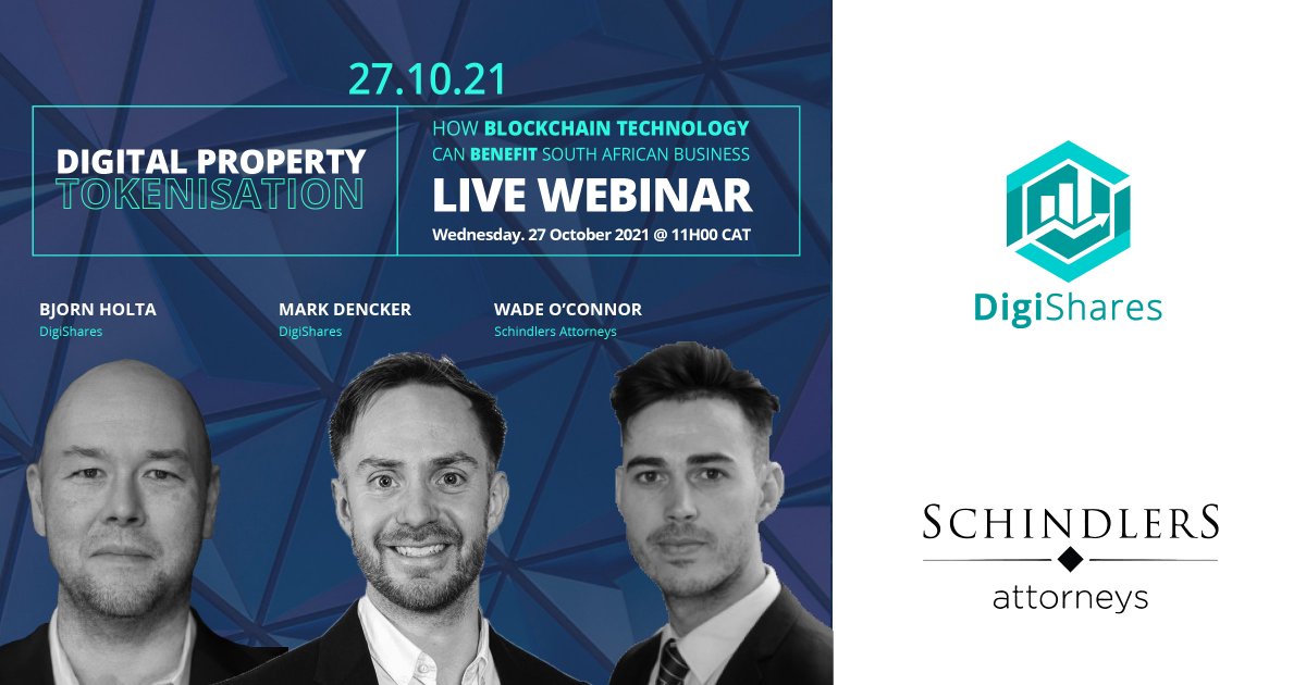 A reminder for tomorrow's LIVE WEBINAR: An introduction to digital tokenisation of property and how it can benefit South African business.

URL: zcu.io/eBIK 
Date: Wednesday, 27 October 2021
Time: 11H00 CAT

zcu.io/KaKU
zcu.io/1LRp