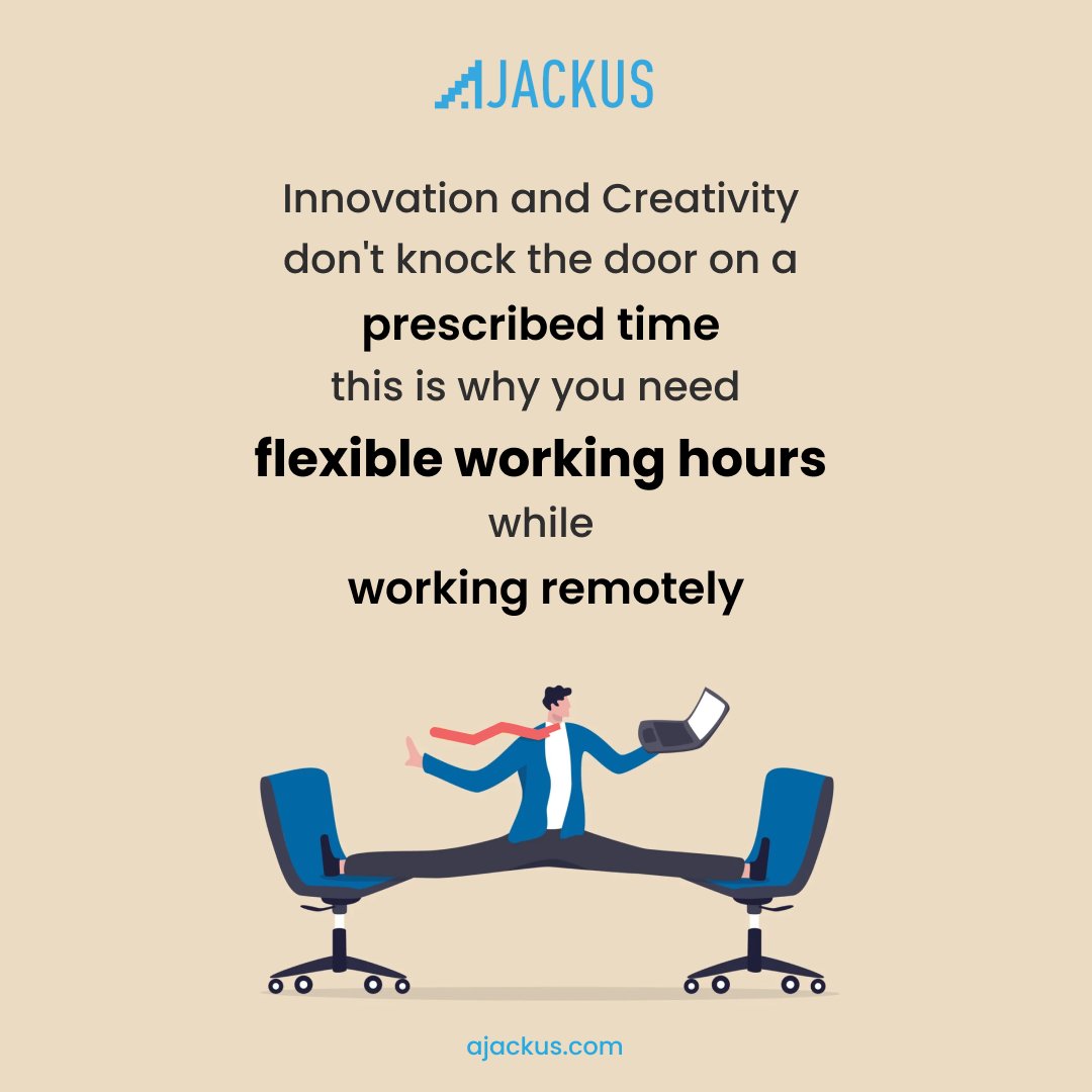 At Ajackus we have the benefit of finishing tasks when we prefer, whether it's 11 am or 11 pm, along with a Hybrid remote working and office model.
Apply to open positions at ajackus.com/careers/open-p… 

#employeebenefits #flexibleworkhours #remote work #remotejobs #remoteteams