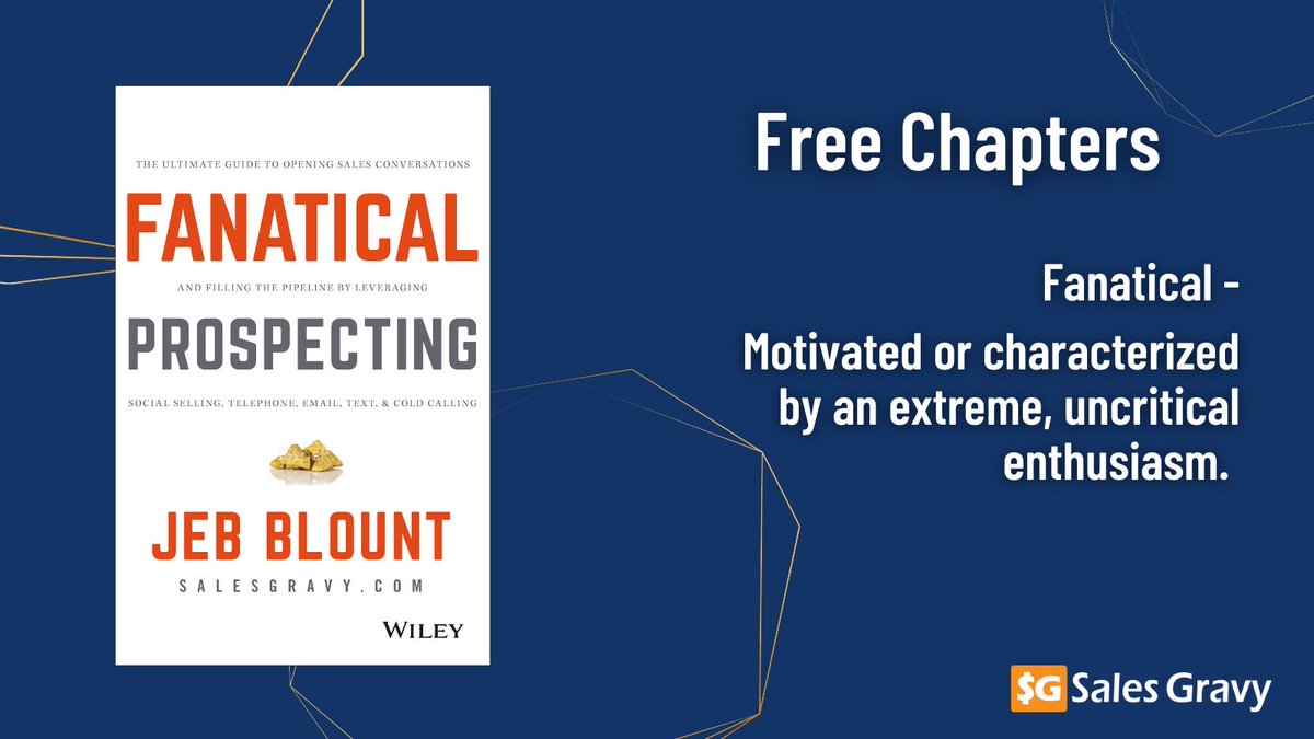 SalesGravy's tweet photo. Free chapters!
Fanatical Prospecting is filled with the high-powered strategies, techniques, and tools you need to fill your pipeline with high quality opportunities.
#Sales #SalesGravy #FanaticalProspecting #Prospecting #SalesTips
https://t.co/wLLJj6W65t https://t.co/HFTJMAo94H