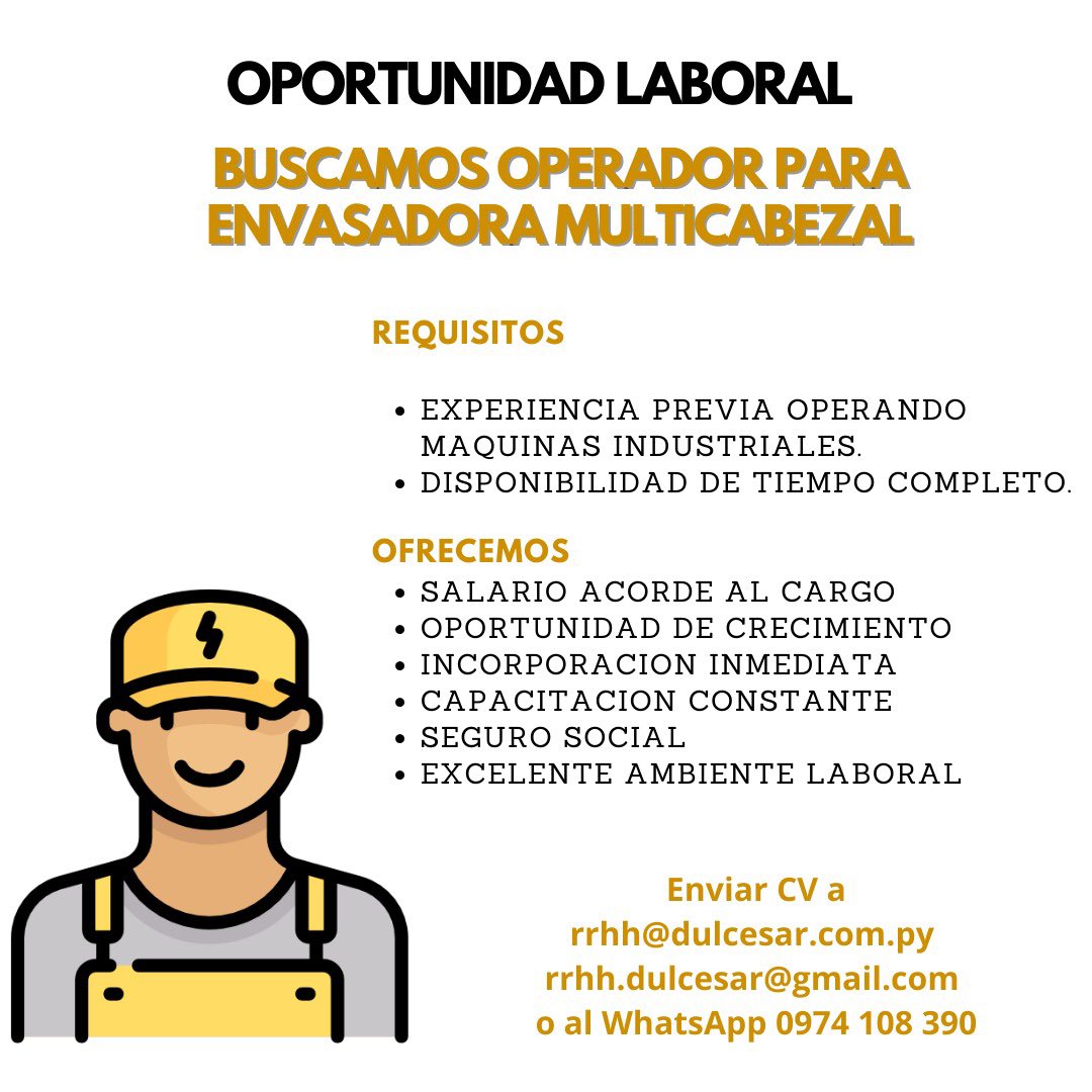 DulCesarPy's tweet photo. #OportunidadLaboral #TrabajoPy
Compartir para que llegue a la persona indicada 🥰🙏🏻
Solo tenemos vacante en este puesto que publicamos 🖋 https://t.co/jZjfTBse3C