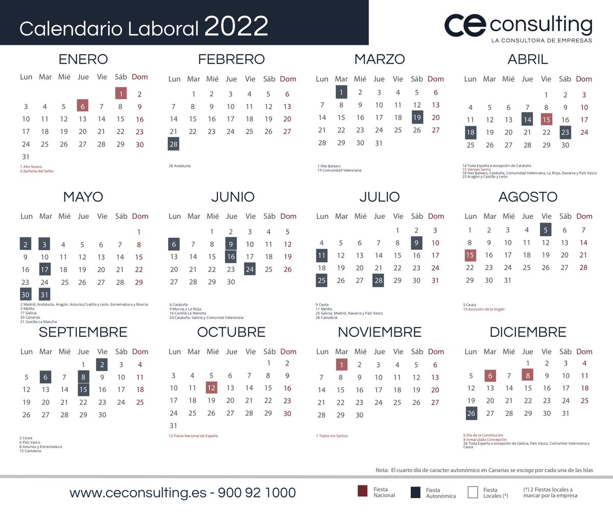 ceempresarial's tweet photo. 🗓  El Calendario Laboral de 2022 ya ha sido publicado por el BOE 🗓

Descubre cuáles son todos los festivos nacionales  y los correspondientes por Comunidad Autónoma 👉 https://t.co/qSSTCFAsIN https://t.co/Joa4Et55jh