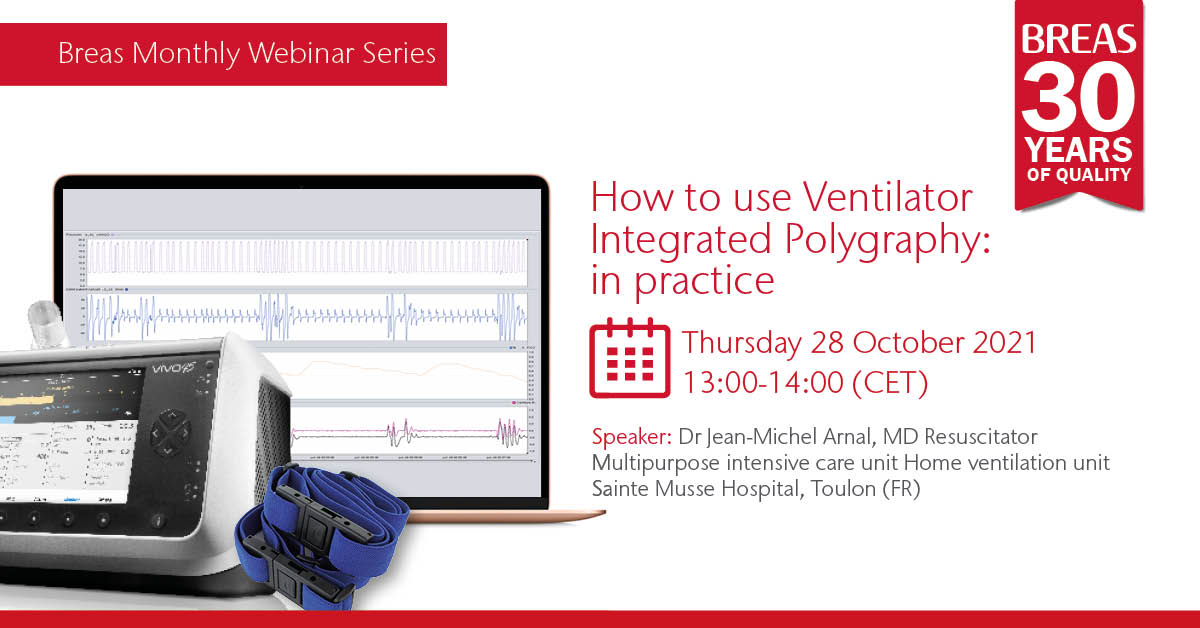 BreasMedical's tweet photo. Reminder: Don't miss the webinar on How to use Ventilator Integrated Polygraphy: in practice.
Date: Thursday 28 October, 13:00-14:00 CET (12:00-13:00 GMT)
Speaker: Dr Jean-Michel Arnal
Click the link to register for this FREE webinar:
https://t.co/8TcqKHcN0k
#EducationbyBreas https://t.co/6Ud4h7eD4W