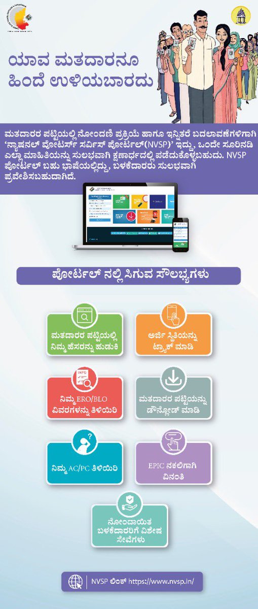 GBAChiefComm's tweet photo. ಮತದಾರರ ಪಟ್ಟಿಯಲ್ಲಿ ನೋಂದಣಿ ಪ್ರಕ್ರಿಯೆ ಹಾಗೂ ಇನ್ನಿತರೆ ಬದಲಾವಣೆಗಳಿಗಾಗಿ ‘ನ್ಯಾಷನಲ್ ವೋಟರ್ಸ್ ಸರ್ವಿಸ್ ಪೋರ್ಟಲ್(NVSP)’ ಲಿಂಕ್ https://t.co/RrIek5rGlv ಗೆ ಭೇಟಿ ನೀಡಿ ಒಂದೇ ಸೂರಿನಡಿ ಎಲ್ಲಾ ಮಾಹಿತಿಯನ್ನು ಸುಲಭವಾಗಿ ಕ್ಷಣಾರ್ಧದಲ್ಲಿ ಪಡೆದುಕೊಳ್ಳಬಹುದಾಗಿದೆ. https://t.co/IdbdJJihbc