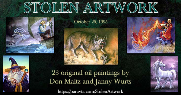DonMaitz's tweet photo. 26 years ago today, 23 oil paintings by me and @JannyWurts were stolen en route to a convention. They're still out there somewhere, so please keep your eyes peeled! We hope fresh attention from a new generation of art lovers will lead to sightings or tips: https://t.co/L4bYRdLIt5 https://t.co/4RYGwHM1yg