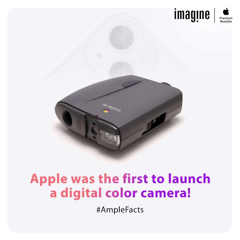 imaginebyample's tweet photo. Did you know that Apple was the first brand to launch a digital color camera? Let us know in the comments below if you knew this #AppleFact.

#Imagine #AmpleFacts #Apple #Facts #Trivia #PremiumReseller #KeepImagining https://t.co/jiSwaaoo6a