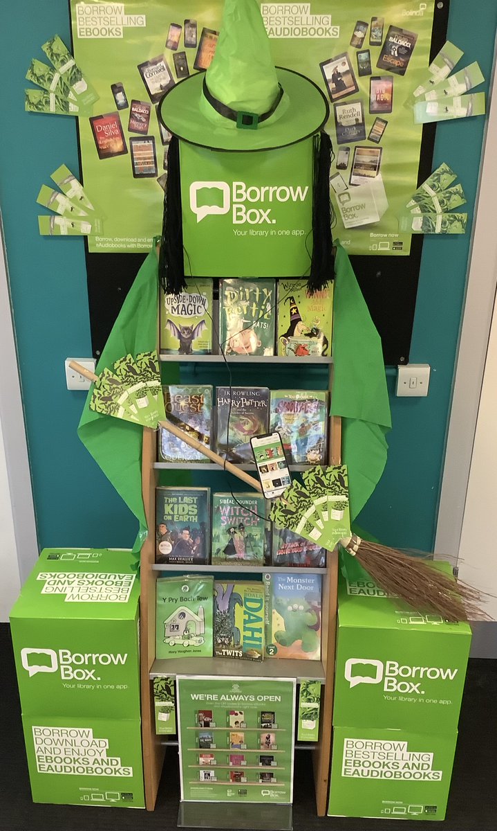 Discovermore's tweet photo. This October We’ve turned the library Borrowbox green! 

Spooky but cute books that we think will go down a treat this Autumn...

https://t.co/iq410DECQB
#BorrowBoxBranchDisplay #SharetheChange #BrynhyfrydLibrary

@BorrowBox BorrowBox https://t.co/XO0rRJF04Y