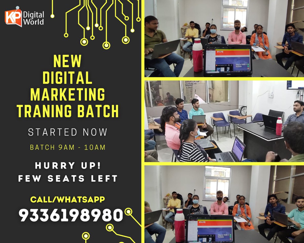 KPDIGITALWORLD's tweet image. New Digital Marketing batch started. Batch Timing:- 09 Am - 10AM.

10 students already registered. Hurry up only 2 seats left in this batch. For enquiry call us at- 8336198980 / 7007681703
#kpdigitalworld #digitalrajkumar #DigitalMarketing #digitalmarketingtraining #Kanpur #live