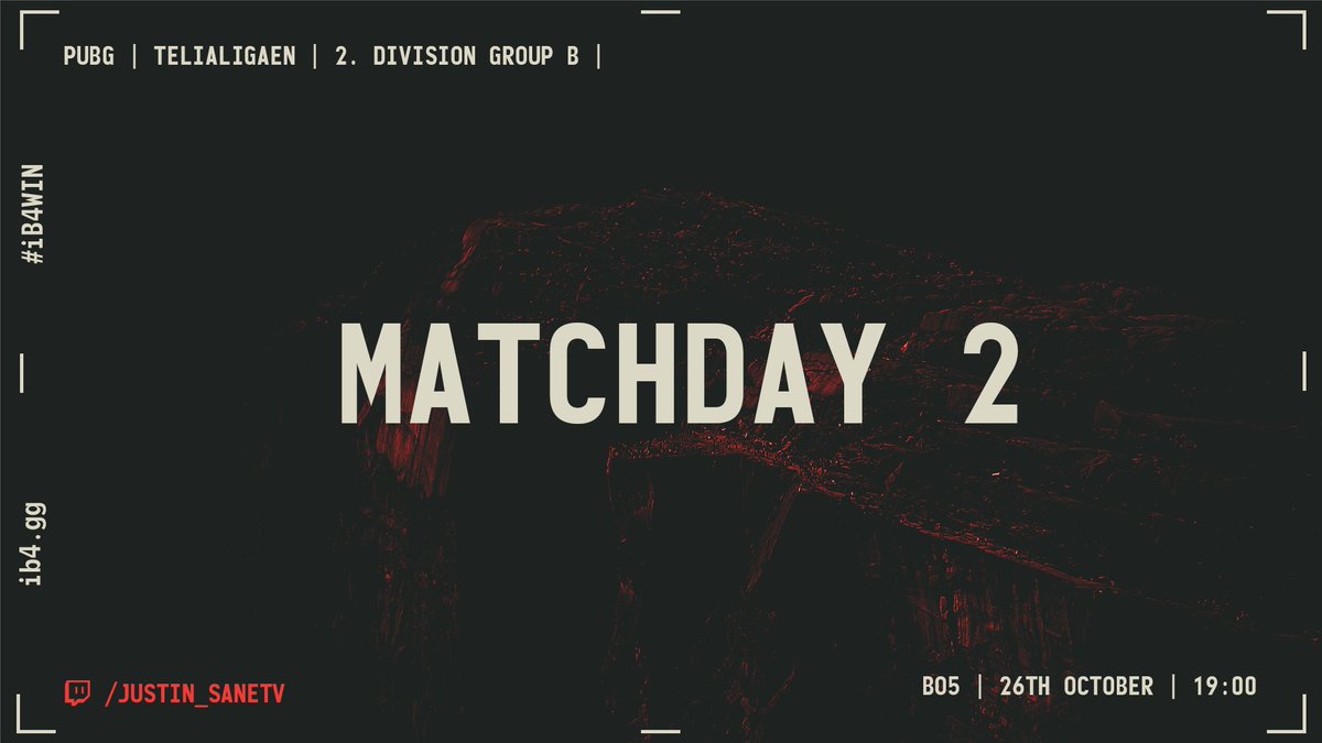 An action packed afternoon as we look to continue our strong start in PUBG as well.

⏰ 19:00
📺 twitch.tv/justin_sanetv

#iB4WIN