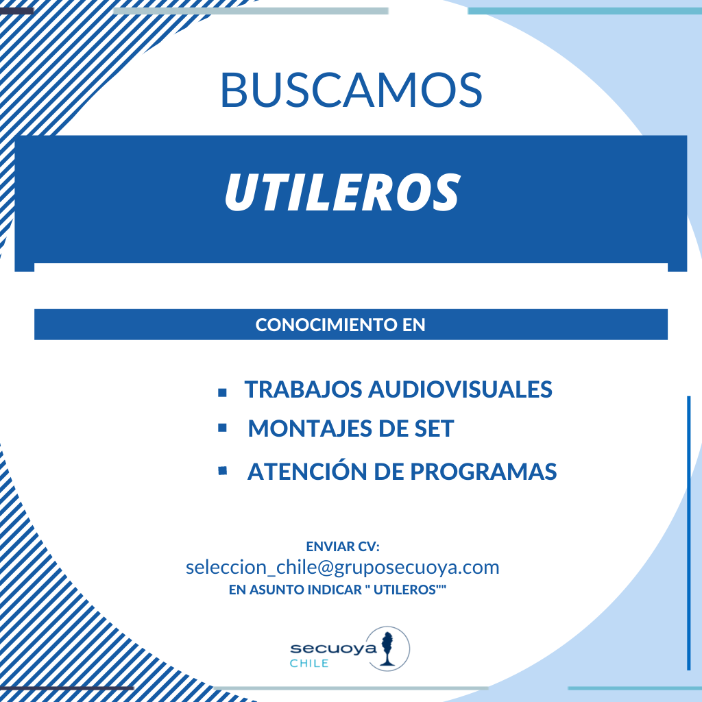 secuoyalatam's tweet photo. #OportunidadLaboral:
Buscamos #utileros con conocimiento en trabajos #audiovisuales, montajes de set y atención de programas. Se necesita discreción, confidencialidad y puntualidad.
Favor enviar CV a seleccion_chile@gruposecuoya.com indicando en el asunto el cargo. https://t.co/IxUn6Owkgo