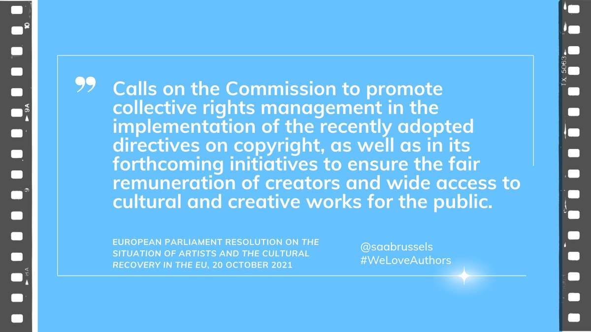 saabrussels's tweet photo. .@Europarl_EN calls on the @EU_Commission to promote collective rights management in the implementation of the #CopyrightDirectives, as well as in its forthcoming initiatives to ensure the #FairRemuneration of creators...

#WeLoveAuthors #Art18DSM 
ℹ️ https://t.co/lKdSYLid1e https://t.co/vp3s9D1c0r
