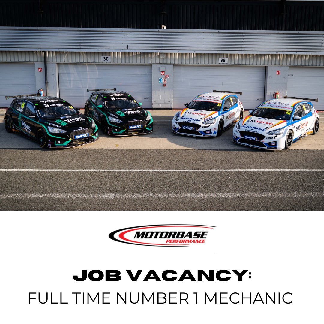 JOB VACANCY 

Motorbase Performance are looking for a full time number one race mechanic to join our BTCC team. 

Candidates must have considerable Motorsport experience. Hybrid experience would be a benefit. 

Please email rob@motorbaseperformance.co.uk

#imwithmotorbase
