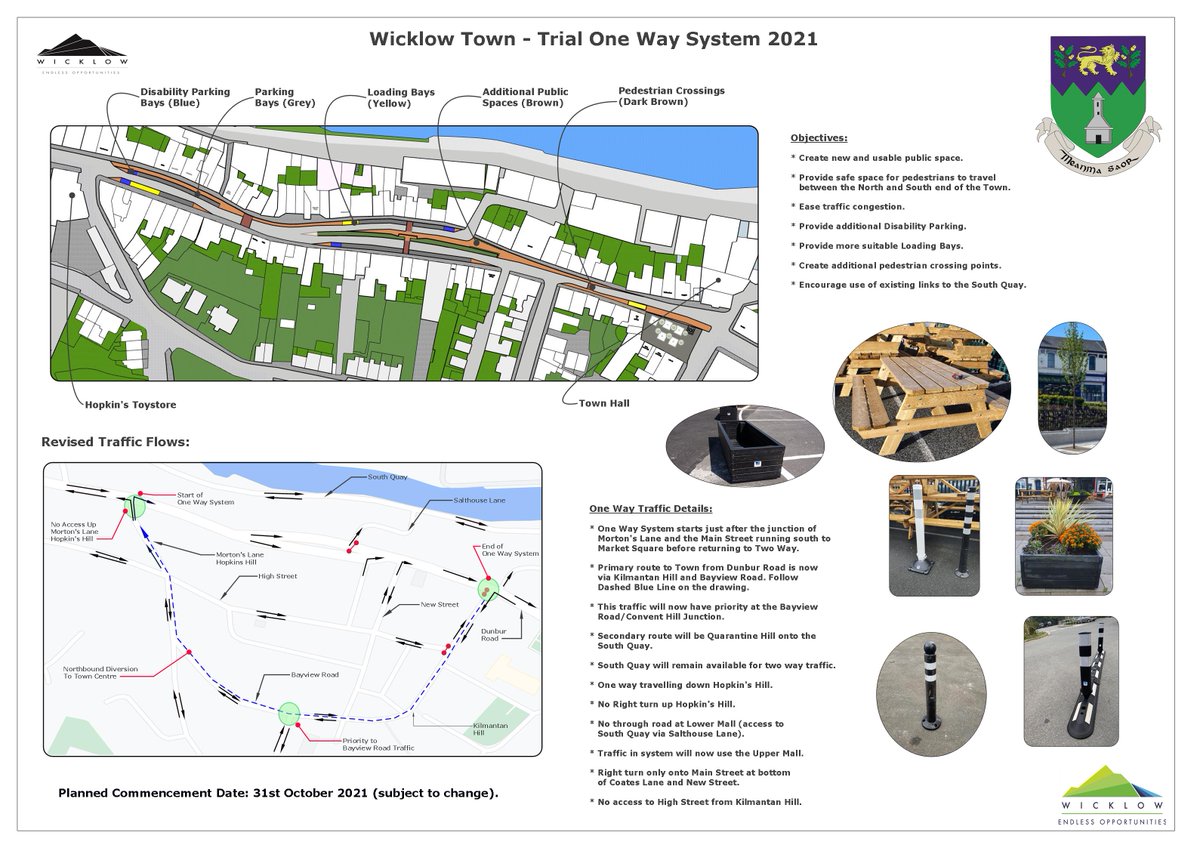 Wicklow County Council proposes to trial a One Way System for Wicklow Town.  The One Way System will create a new usable public space while also enhancing the presentation and public realm of the Town. #Wicklow #YourCouncil