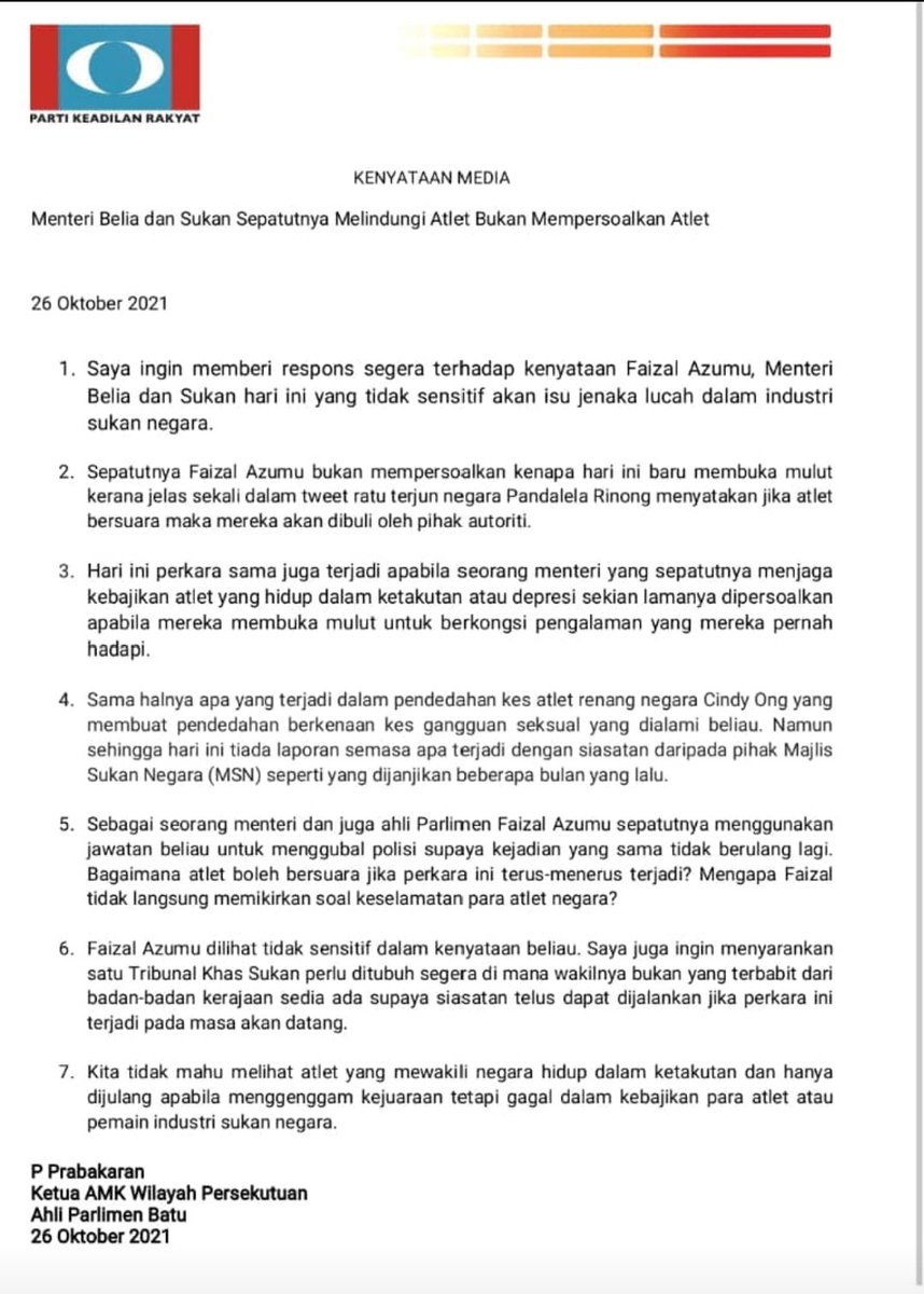 P Prabakaran On Twitter Kenyataan Saya Berkaitan Isu Membabitkan Pandelela R