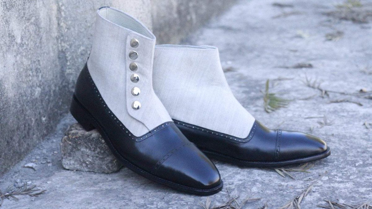 HutsLeather's tweet photo. Handmade Men’s Black White Cap Toe Button Boots, Mens Ankle High Leather Fabric Boots | https://t.co/kMsKxdk210 https://t.co/omdZ9PnMkf https://t.co/9IIwcQJxhT
