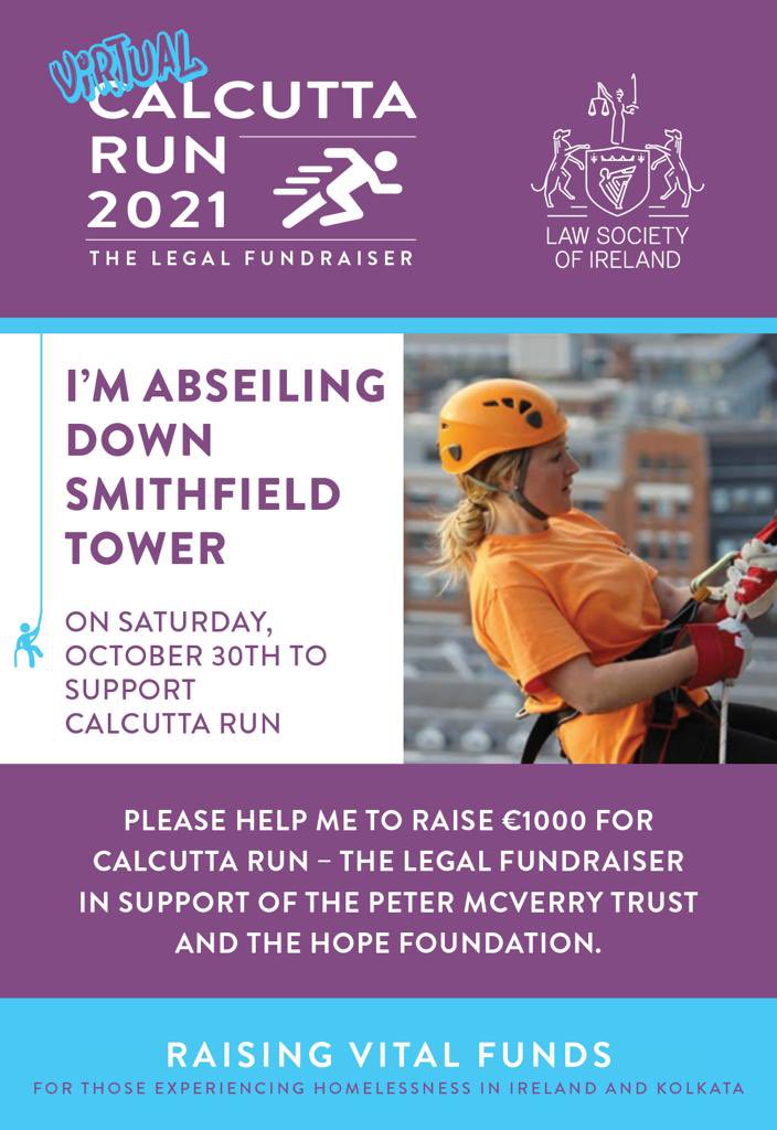 Our Director General, <a href="/marykeanelawsoc/">Mary Keane</a>, is braving an abseil down the Skyview Tower in Smithfield to raise funds for the <a href="/CalcuttaRun/">Calcutta Run</a>. You can show your support here: idonate.ie/MaryKeane737