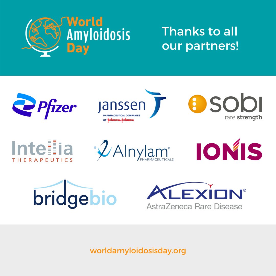 AmyloidosisDay's tweet photo. Thanks to the partners of #WorldAmyloidosisDay for making this first edition possible! 🙏Thanks to you we are able to raise awareness about #amyloidosis around the world and coordinate all the International Associations to drive new initiatives. https://t.co/e2XiqPqYT5 https://t.co/2kHcaODQV0