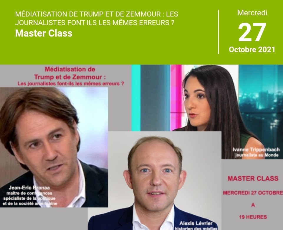 ReseauCFJ's tweet photo. Médiatisation de Trump et de Zemmour : les journalistes font-ils les mêmes erreurs ?

Cette Master Class en ligne ou au CFJ (à Paris) est ouverte à tous.

C'est demain et vous êtes les bienvenues ! Infos ⬇️
 https://t.co/7XaN1zY9dL https://t.co/kQGRZGPiSd