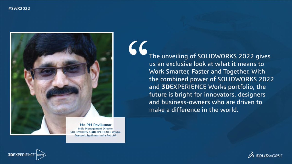SOLIDWORKSIndia's tweet photo. Mr. PM Ravikumar, India Management Director, SOLIDWORKS &amp; 3DEXPERIENCE Works, Dassault Systèmes India Pvt Ltd., wraps up #SOLIDWORKS Innovation Day on a high note! 

#SWX2022 #SOLIDWORKS #VirtualEvent #SOLIDWORKS2022 #3DEXPERIENCEWorks #CloudCompanion #3DSIndia #InnovationDay https://t.co/yYBk8c14fM
