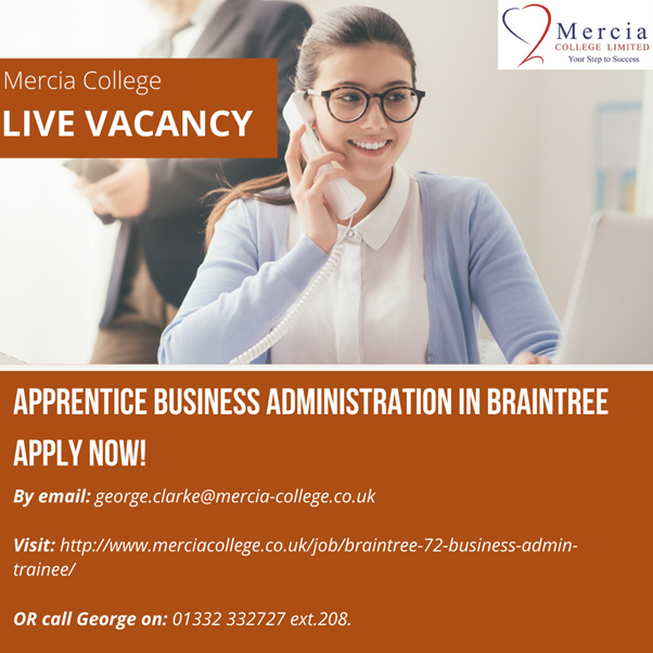 MerciaCollege's tweet photo. NEW VACANCIES!!!

We are recruiting for a Business Administrator Trainee and a Recruitment Headhunter Trainee in Braintree.

For more information please contact George on 01332332727 ext.208 or visit our website, https://t.co/W2cBv2WCoN

#jobs #apprenticeships #career #business https://t.co/Uja7wMiTxI