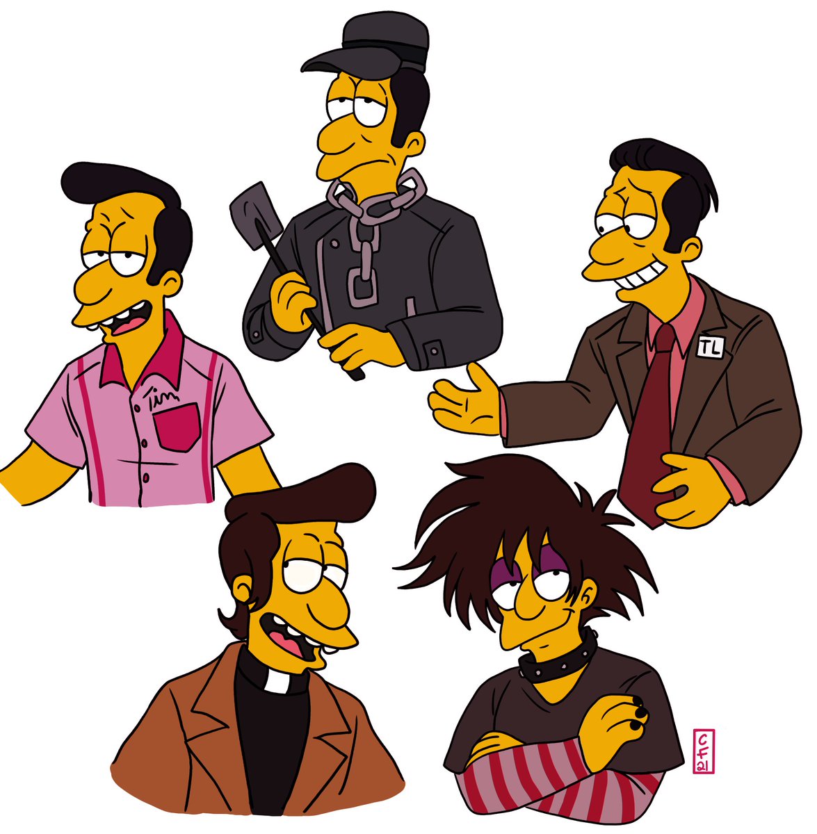 Ok it's done! I wanted to do a couple of Tim's looks <3  He is so much fun to draw. 
#simpsons #fanart #reverendlovejoy #timothylovejoy #revlovejoy #reverendtimothylovejoyjr