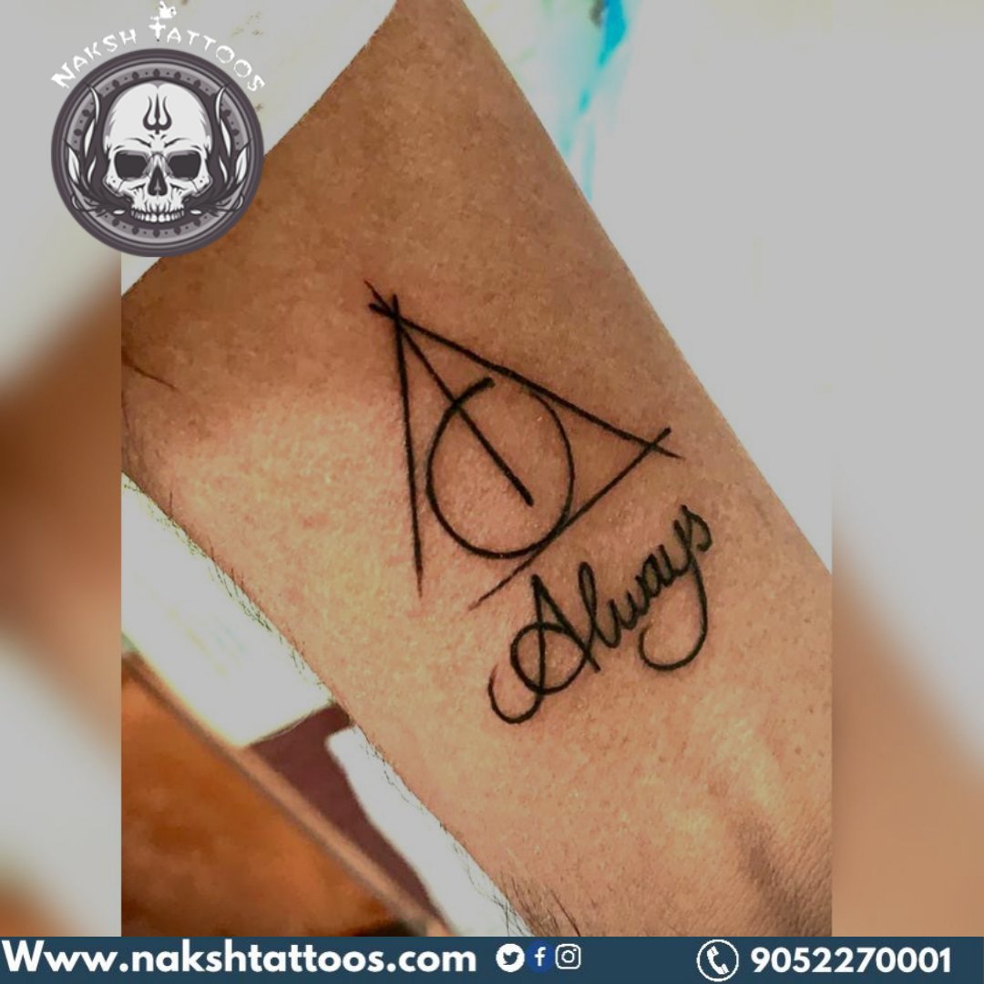 Naksh Tattoos on Twitter The tattoo is of the Deathly Hallows  a triangle  with a circle inside and a vertical line running through it Want an  amazing tattoo on your skin