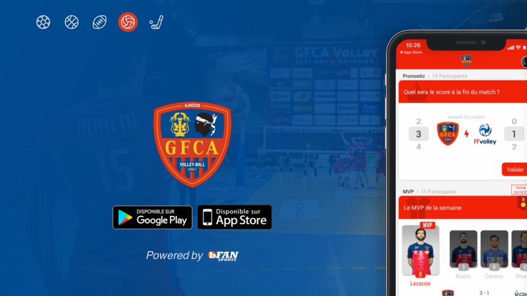[Smash] 🏐
bFAN Sports est heureux d’accueillir un nouveau club de volley-ball corse, le club de <a href="/GFCAVolleyBall/">GFCA Volley Ball</a> évoluant en Ligue B. 

Merci à eux de nous faire confiance pour leur application mobile 📱

👉Application disponible :  onelink.to/hxs7t3