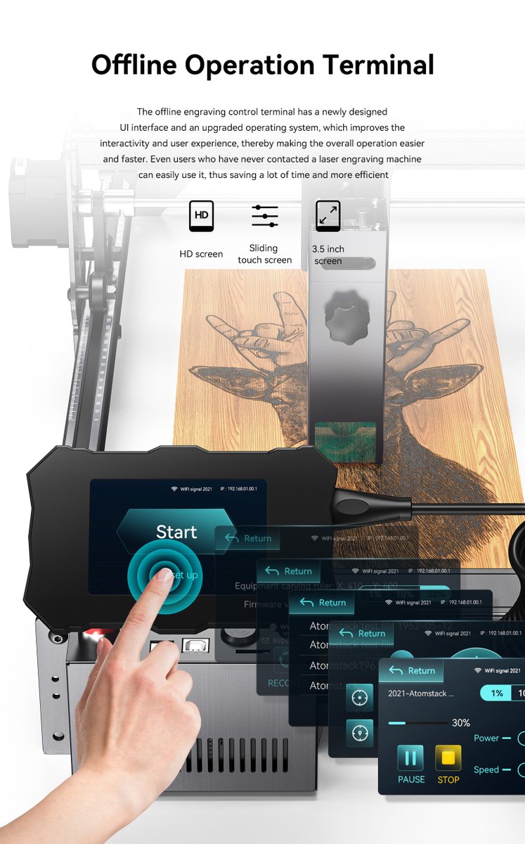 SAtomstack's tweet image. The latest product news express, AtomStack X7 Pro will be coming soon. Find it from Amazon, Aliexpress, eBay for AtomStack X7 Pro.  More power for wood cutting, with emergency switch, Wifi & Bluetooth linked. You will like it. #laser #lasercut #laserengraving #lasercutting