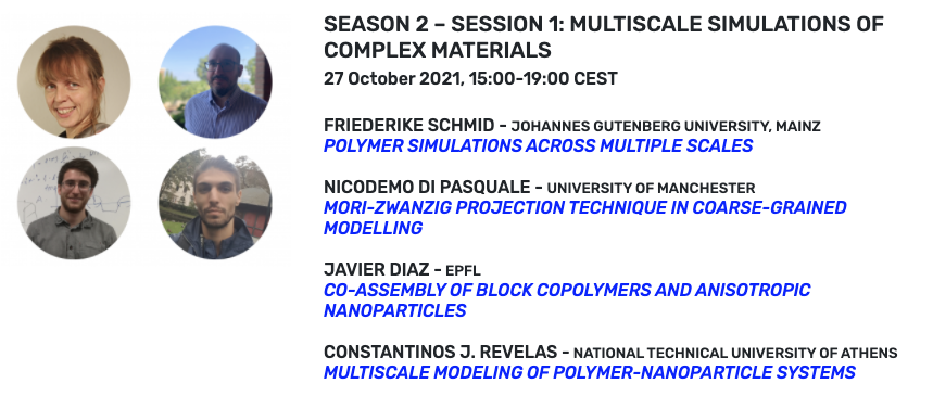 cecamEvents's tweet photo. Our 1st #MixedGenS2 session on #Multiscalesimulations of complex materials will have an unusual format: 3 presentations will follow Friederike Schmid’s talk and an informal coffee break area will complete the poster session on @gather_town.
➡️ https://t.co/Tv3hACN50x https://t.co/gyCVPN4Dfz