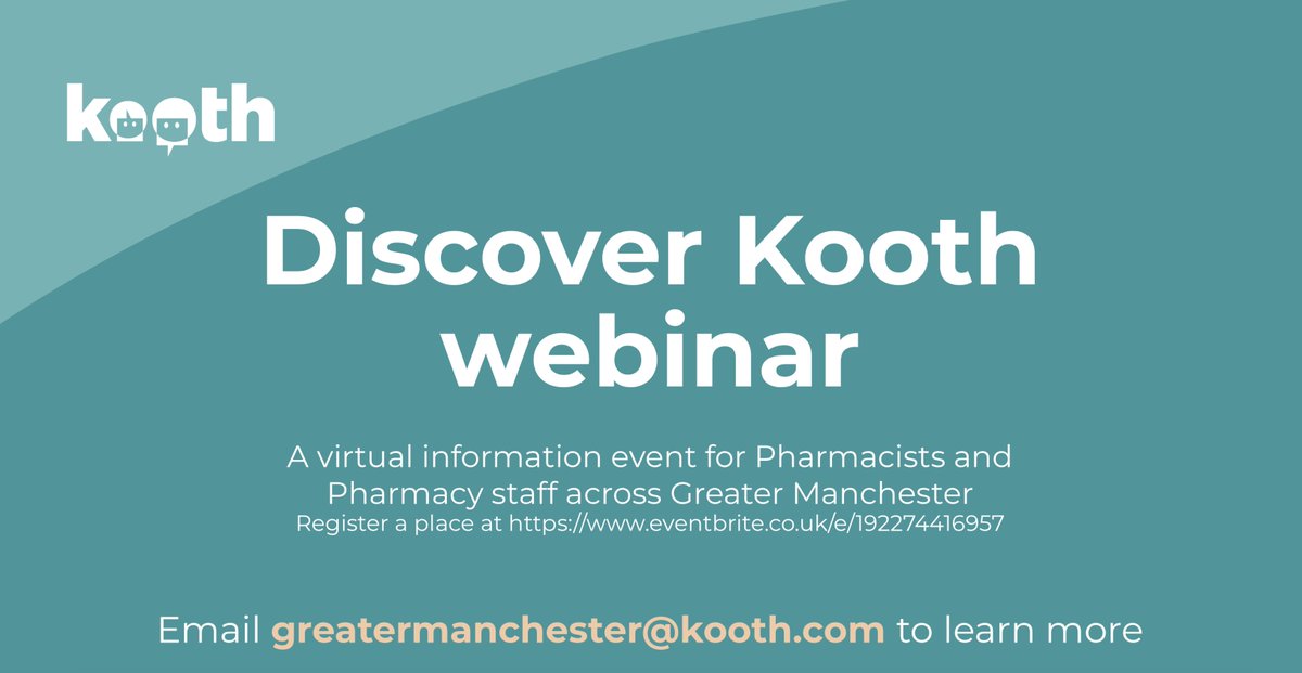 Reminder that if you are a #Pharmacist or Pharmacy staff working in #GreaterManchester you can register a free place at our next <a href="/kooth_plc/">Kooth Digital Health</a> webinar offering an overview of our service and info on how to order Kooth materials for your pharmacy #MentalHealthAwareness
