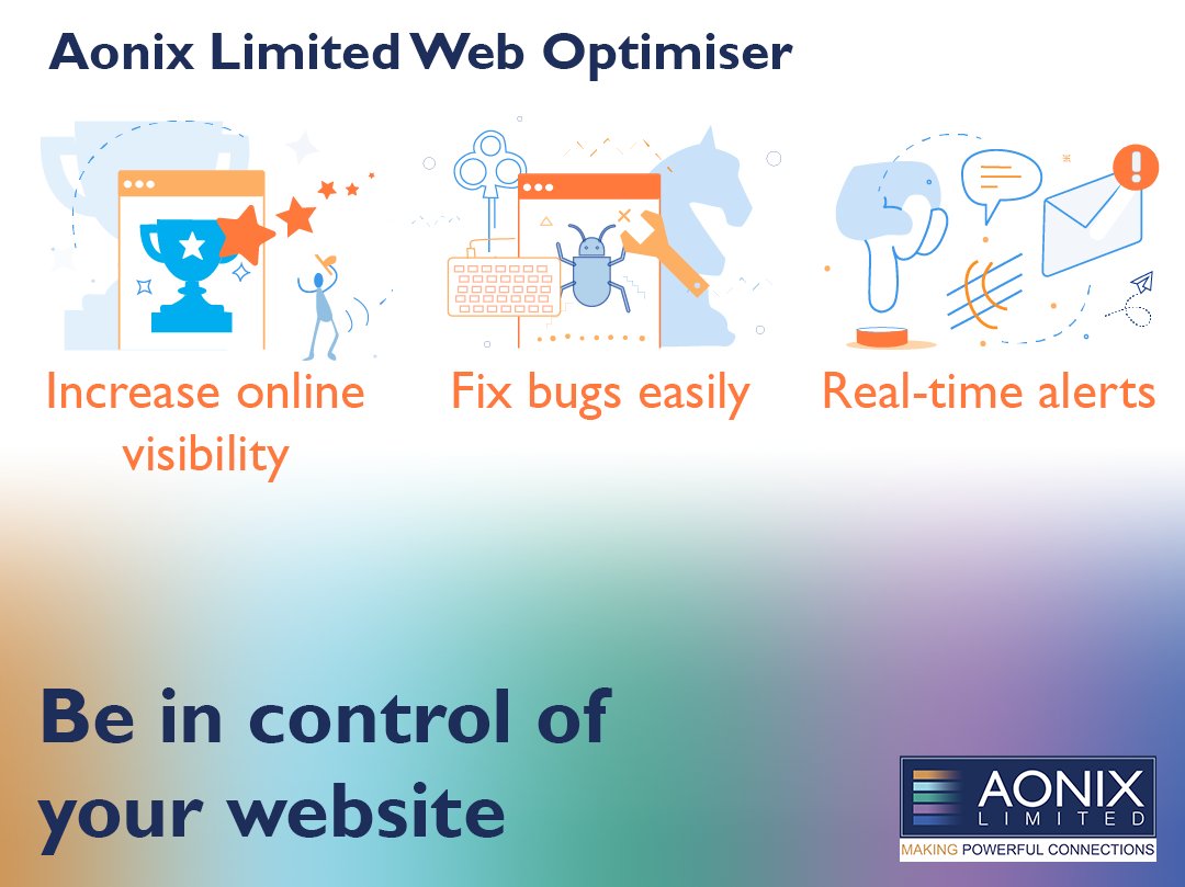 AonixLimited's tweet photo. Welcome to the Aonix website optimiser!
Our new, practical tool helps optimise and continually improve your website.
Take your website to the next level. ๐
Call: +44 (0) 345 61 26650
Email: service.desk@aonixlimited.com
#websiteoptimiser #websiteoptimisation #website https://t.co/eerkoRNUfK