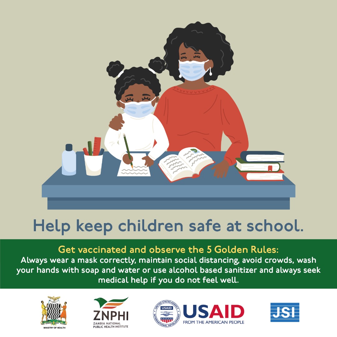 ZMPublicHealth's tweet photo. Parents, check with the sch to learn what plans are in place to keep children safe from COVID. Teach your children healthy behaviours, talk to them about the importance of masks. If your child isnt used to wearing face masks, practice wearing them around the home #5GoldenRules https://t.co/JDOy11ZQkQ