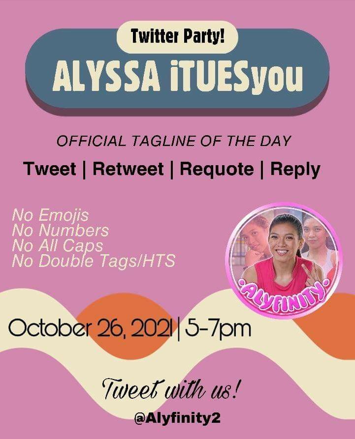 leahranin's tweet photo. Twitter party again guys for alyssa. 
Use this tagline
ALYSSA iTUESyou https://t.co/Msxc2onvSo