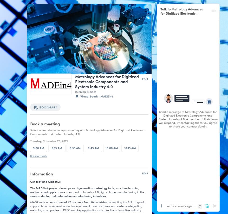 Curious about #smartmanufacturing in the #semiconductorindustry?

Make sure you don't miss our <a href="/MADEin4/">made in</a> virtual booth at #EFECS2021!
Visit our project and discover how innovations in #metrology and #machinelearning can bring your manufacturing ahead of the competition. Join us!