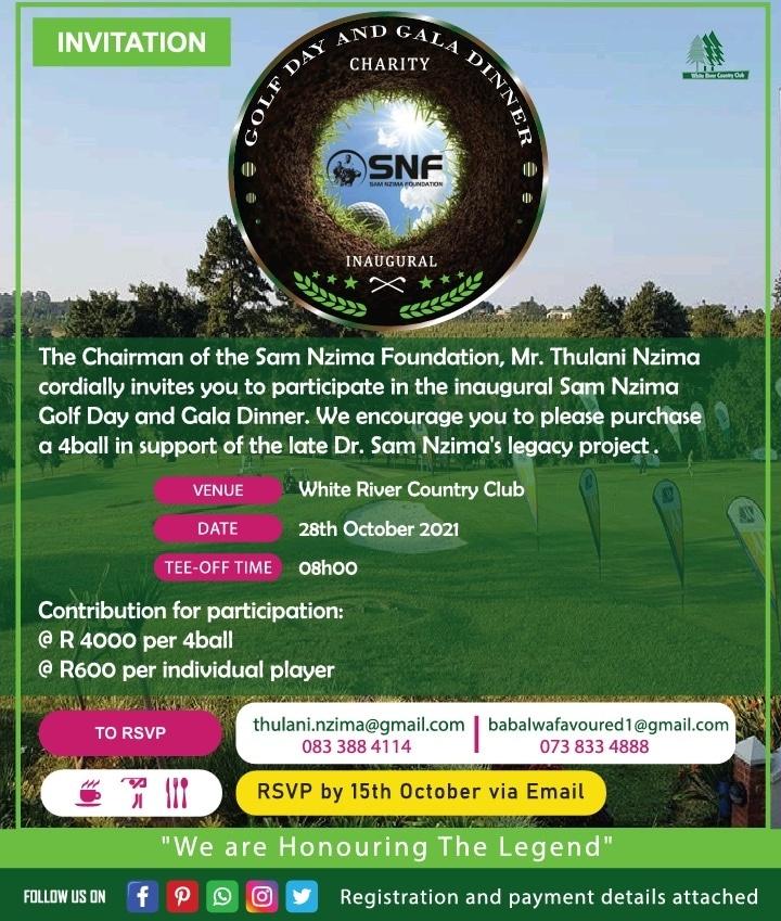 NzimaSam's tweet photo. The Chairman of the Sam Nzima Foundation, Mr Thulani Nzima cordially invites you to participate in the inaugural Sam Nzima Golf Day and Gala Dinner. We encourage you to please purchase a 4ball in support of the late Dr Sam Nzima's legacy project'.

"We are honouring the legend" https://t.co/oBRIrmwVoy
