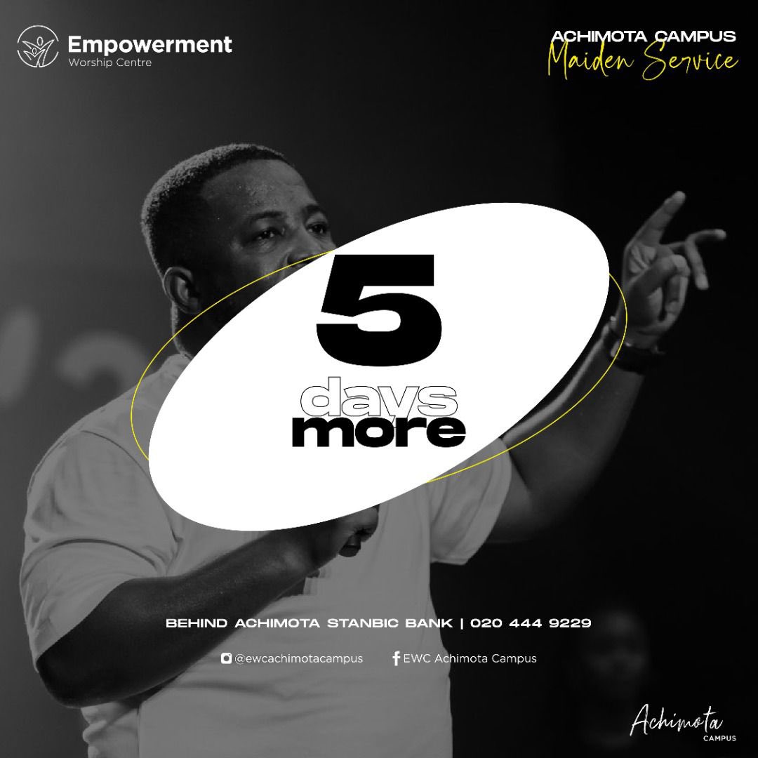 ewcmocity's tweet photo. Itโs 5 days more to our much anticipated maiden service! Donโt miss this for anything and come along with the whole family.
#ewc #ewcachimotacampus #WhereGodLives #newcampus #church #ghana #ewclive https://t.co/vLu5Px2rXW
