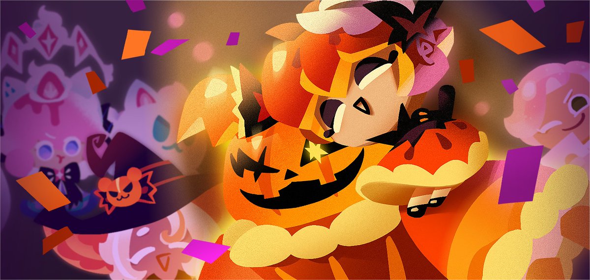 The Cookies are preparing for a Halloween celebration 🎃
The party starts at 10/28... and you're invited!👻🎶

👗NEW Cookie skins
🤝NEW Cookie skin bonds
🥧NEW Epic: Pumpkin Pie Cookie
📍NEW Treasure

📣 Check out the in-game announcement for more details of the 10/28 update!