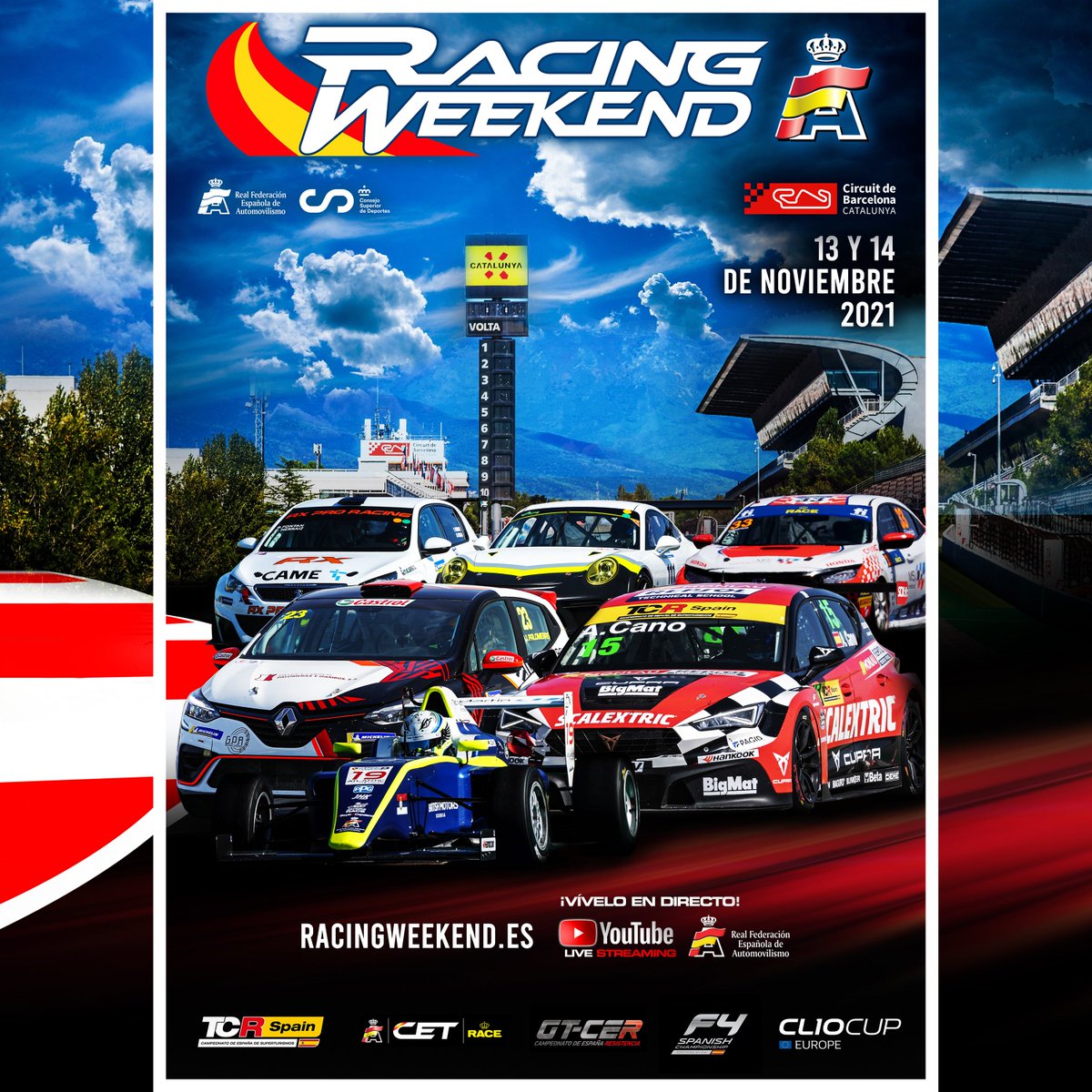 EPIC_RW's tweet photo. ¡Prepara tu última cita en el @Circuitcat_es  con el #RacingWeekend¡ ¡9⃣ carreras trepidantes para cerrar el 2021 por todo lo alto! #13y14denoviembre 🤩👊🏁

#ClioCupEurope #F4Spain #GTCER #CETRACE #TCRSpain https://t.co/gDbjFv9TMS