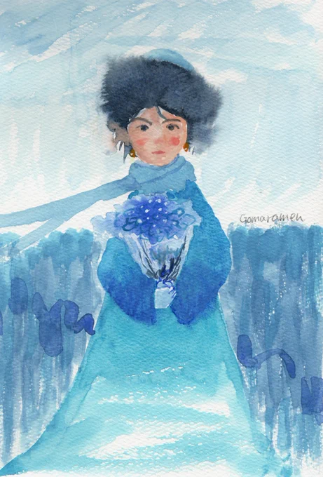 「青い花束の少女」
たまにはいつもと違った感じで
#水彩画 #みんなで楽しむTwitter展覧会 