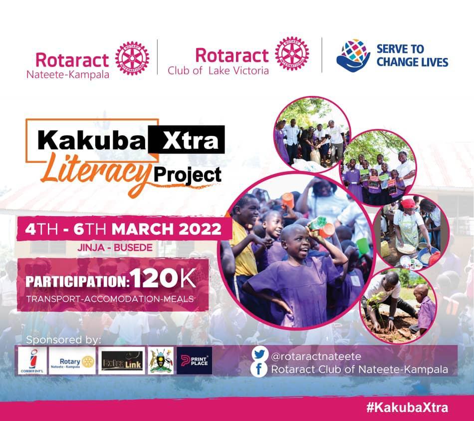rotaractnateete's tweet photo. Through the last 5 phases, you have been supportive of our signature Kakuba literacy project making it successful! This rotary year, join us for the final Extra phase happening 4th -6th March 2022 at 120k UGX Participation fee! Let's make the closing  mega!
#KakubaXtra https://t.co/yGeKvbwD0U