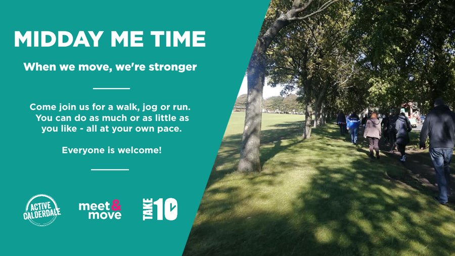 ActiveCdale's tweet photo. Break up your week and step outside with us tomorrow for #MiddayMeTime🌳
📍 Join us at New Lodge Fisheries, Savile Park from 12.30pm.
If you can't make it tomorrow, why not book some time out of your day to #Take10 at home, work or in your local area.
#ActiveCdale #MeetAndMove https://t.co/Bu2R4ryvm1