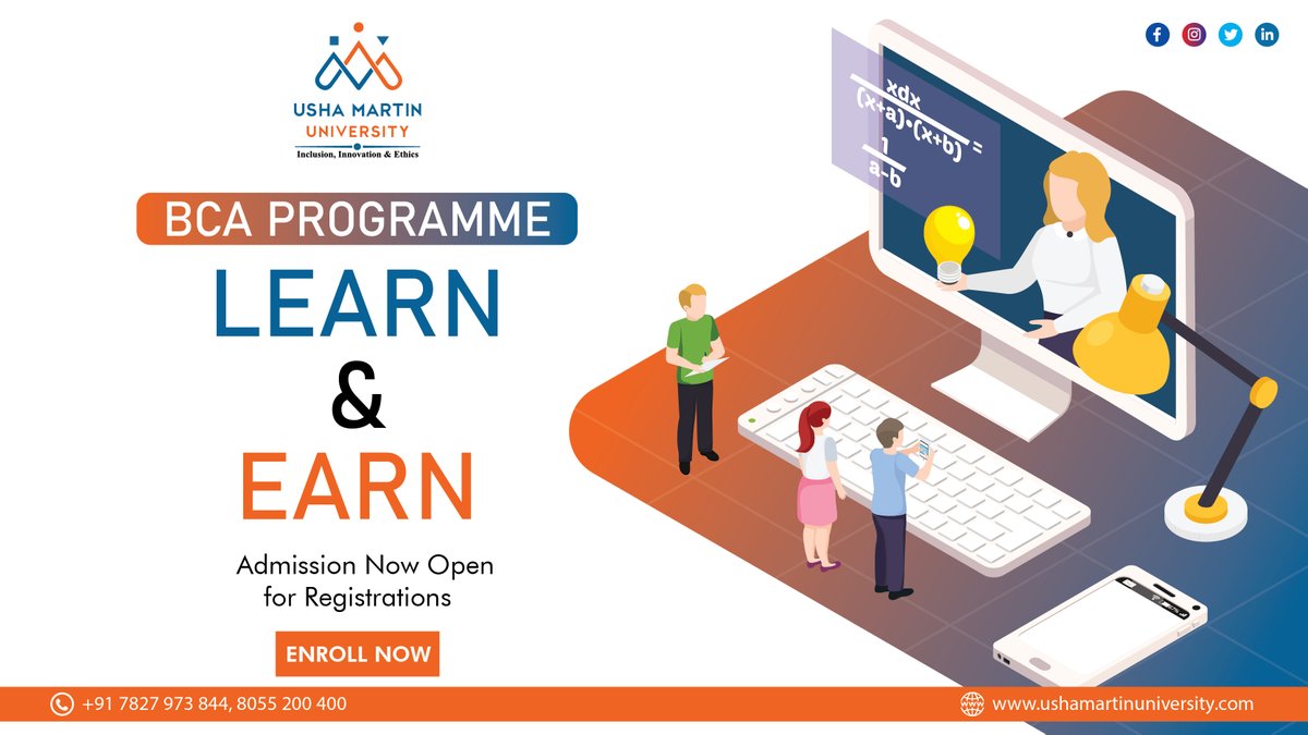 UshaMartinUnv's tweet image. Make a Road to Endless Opportunities in IT With 𝗕𝗖𝗔 𝗣𝗿𝗼𝗴𝗿𝗮𝗺𝗺𝗲 at Usha Martin University.
Apply Now: bit.ly/2ZlYtg2
#UGCRecognised #MCAProgrammes #BCAAdmissionOpen  #UMUJharkhand #BCAProgrammes #UshaMartinUniversity #placementsupport #CampusPlacement