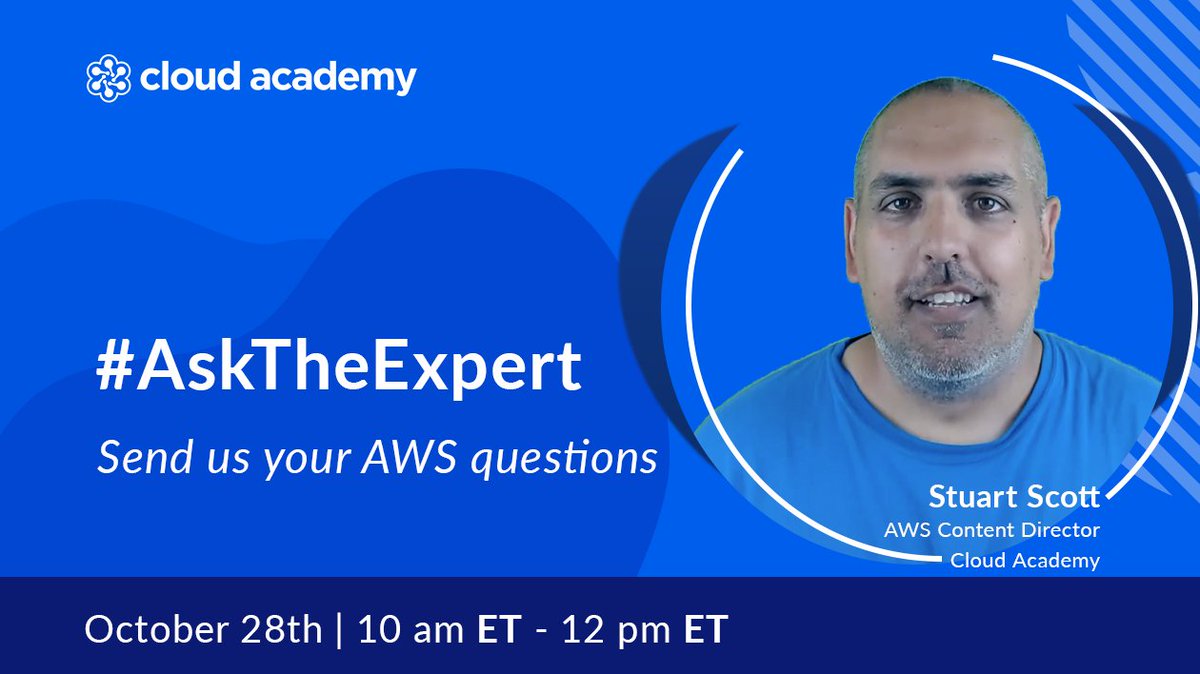 QANorthAmerica's tweet image. 📣 Don&apos;t miss @Stuart_A_Scott&apos;s take-over of our Twitter account on October 28th from 10 am ET to 12 pm ET. #AskTheExpert all you might want to know on AWS. 
🎯 You can DM your questions or tag us in your tweets beforehand, or interact live with Stuart.

#AWSExpert #AWScertified