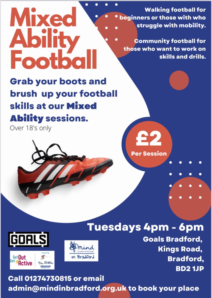 Our mixed ability and community football sessions still have spaces. 
Book you places by contacting the details below. 
#mixedability #community #football #walkingfootball