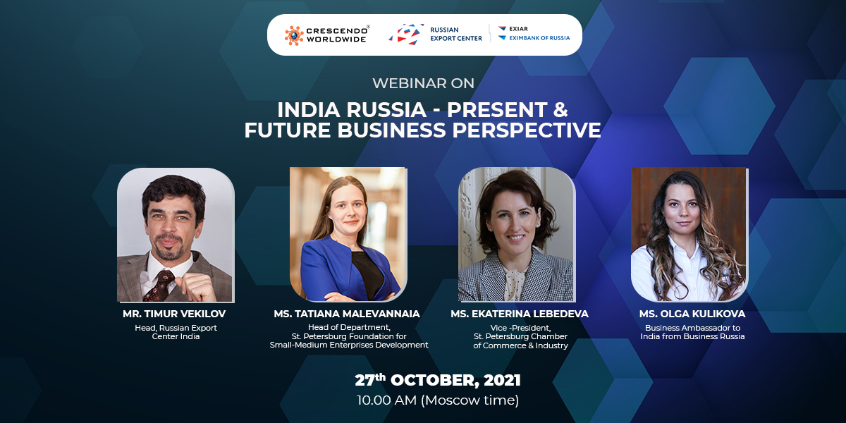 CrescendoWorld's tweet photo. WEBINAR: “INDIA RUSSIA PRESENT & FUTURE BUSINESS PERSPECTIVE”
Listen to the valuable insights of market experts on 27th Oct at 10am Moscow time
Register Here for More: https://t.co/drIUZoVUoz
#India #Russia #Business #TradeRelation #BilateralRelationship #FDI #Trade https://t.co/ovk2VIo28g