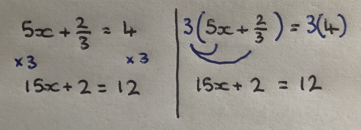 _WTProject's tweet image. An attempt to convince students that each term in the equation must be multiplied by 3. I hadn’t used brackets to explain this before. Students liked it.