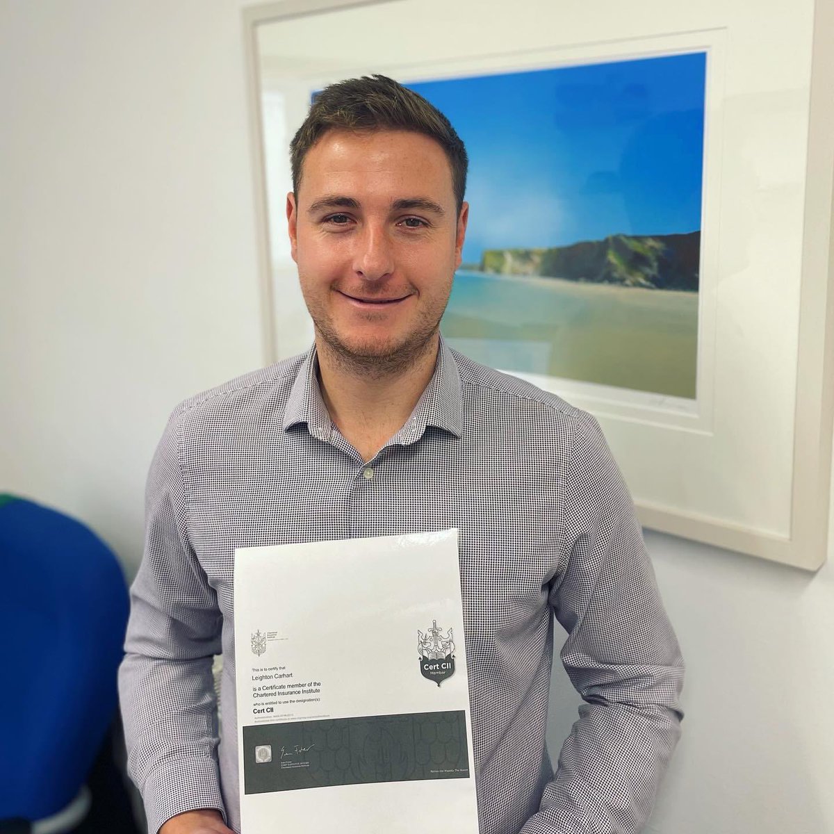 RHIBrokers's tweet photo. Congratulations to @lCarhart for passing his exams and getting his CERT CII. We are very proud of him 👏 👏👏 https://t.co/ILFS6oUUUE