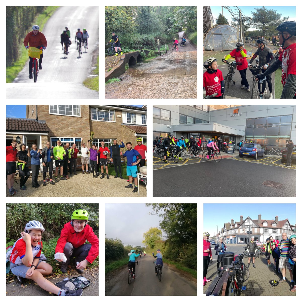 GOSH_Green's tweet photo. Day 3 of #ridefortheirlives. Our team of children’s hospital staff cycling from Birmingham to Chesterfield. #COP26Glasgow delivering a message to world leaders to protect our children from #airpollution #pollutiondrift. Yesterday's highlights..https://t.co/JwZfOENv7d https://t.co/WNw4wf4RdZ