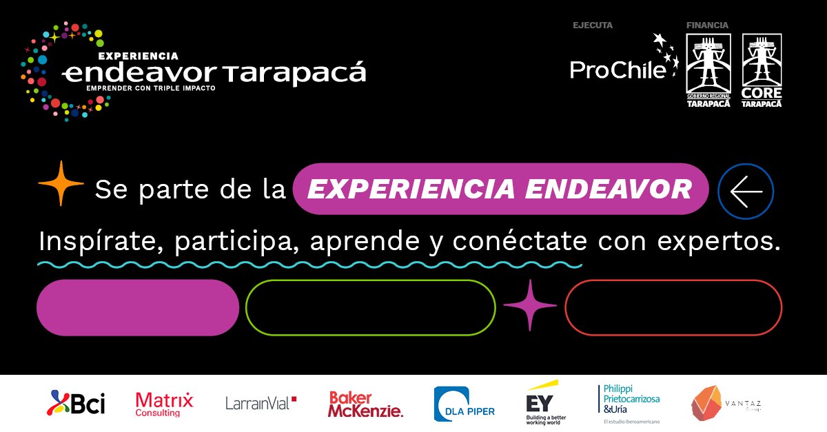 endeavorchile's tweet photo. ¡LLEGÓ EL DÍA!💥

Vive la #ExperienciaEndeavorTarapacá una excelente oportunidad para capacitarte, inspirarte y llevar tu emprendimiento al siguiente nivel🚀

Sigue el evento en https://t.co/4pOgtmDwVg desde las 09:30. L@s esperamos!

#TripleImpacto #Emprendimiento https://t.co/LE8io3jnMr