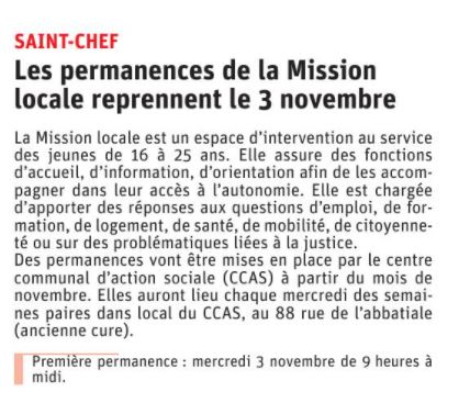 📢Reprise des permanences à la commune de Saint-Chef le 3 novembre prochain Merci au <a href="/ledauphine/">Le Dauphiné Libéré</a>