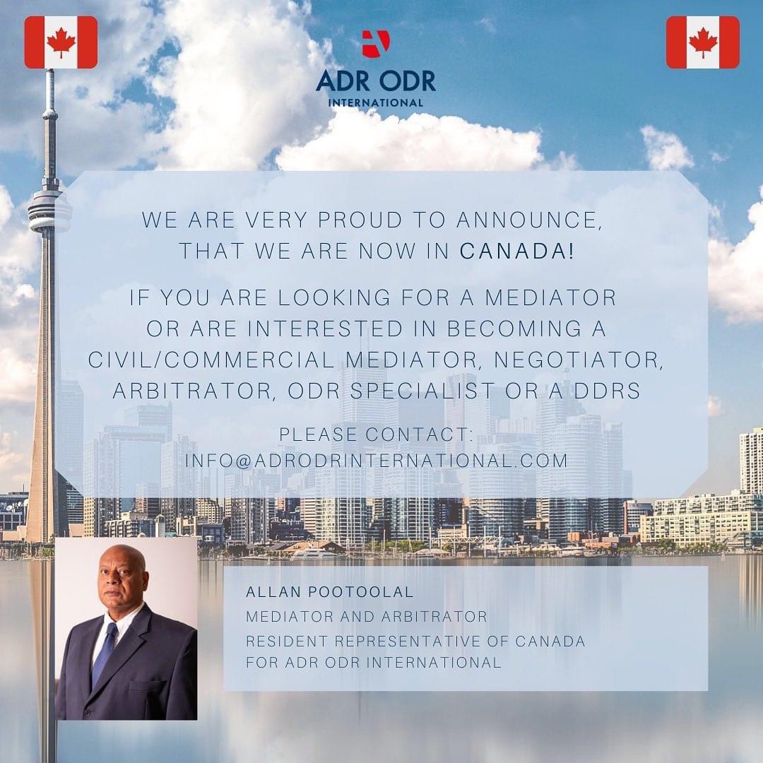 adrodrint's tweet photo. We are delighted to announce that ADR ODR International is now in Canada! We are so excited 🙌🏼

#ADRODRINT #canada #adr #disputeresolution #disputes #odr #peacemakers https://t.co/6sCHmvPHFi